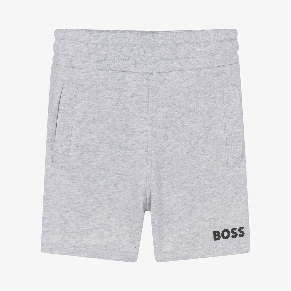BOSS - Boys Grey Cotton Logo Shorts | Childrensalon