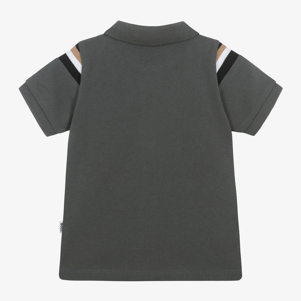 BOSS-Boys Grey Cotton Piqué Polo Top | Childrensalon Outlet