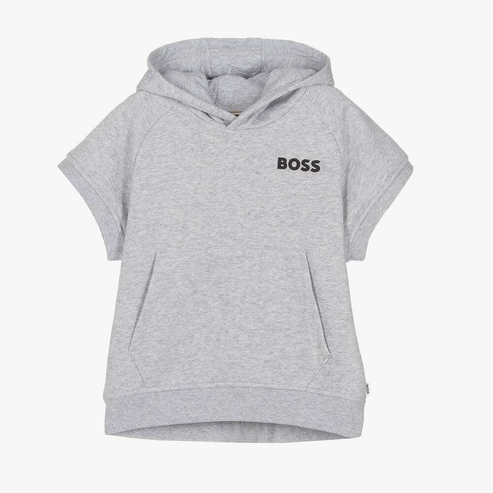 BOSS - Boys Grey Cotton Short Sleeve Hoodie | Childrensalon