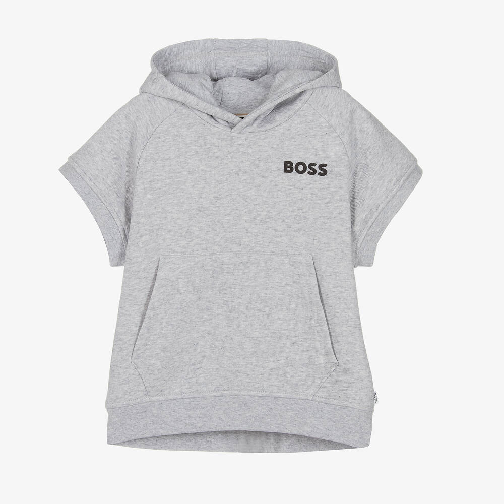 BOSS - Grauer Kurzarm-Baumwoll-Hoodie | Childrensalon