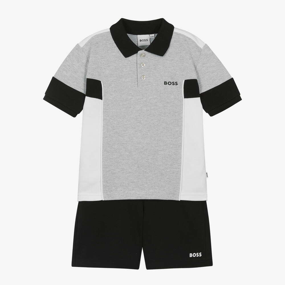 BOSS-Boys Grey Cotton Shorts Set | Childrensalon Outlet
