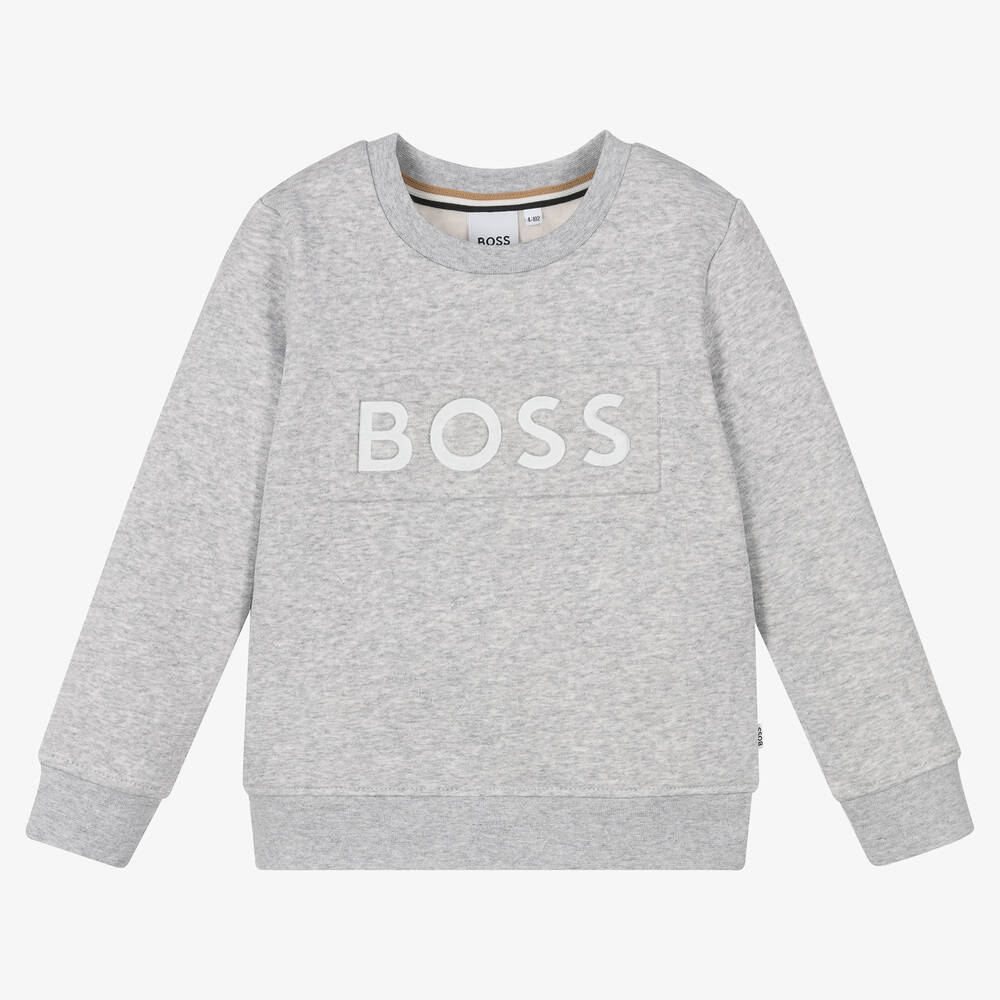 BOSS - Sweat gris en coton garçon | Childrensalon