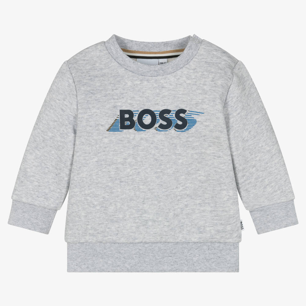 BOSS - Серый хлопковый свитшот для мальчиков | Childrensalon