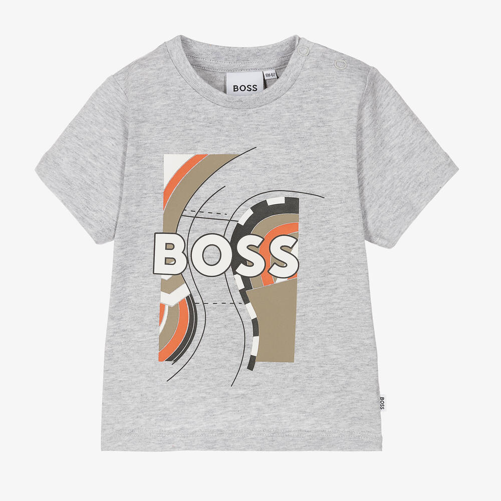 BOSS - Boys Grey Cotton T-Shirt | Childrensalon