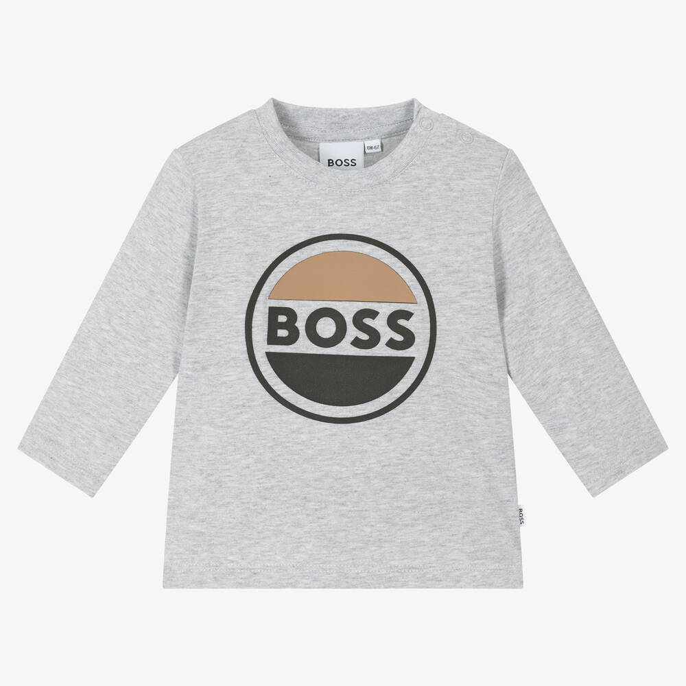 BOSS - Серый хлопковый топ для мальчиков | Childrensalon