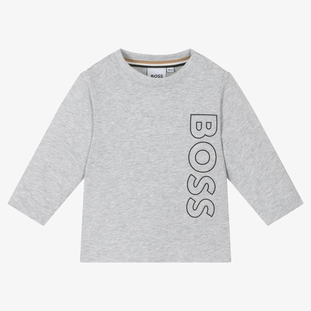 BOSS - Серый хлопковый топ для мальчиков | Childrensalon