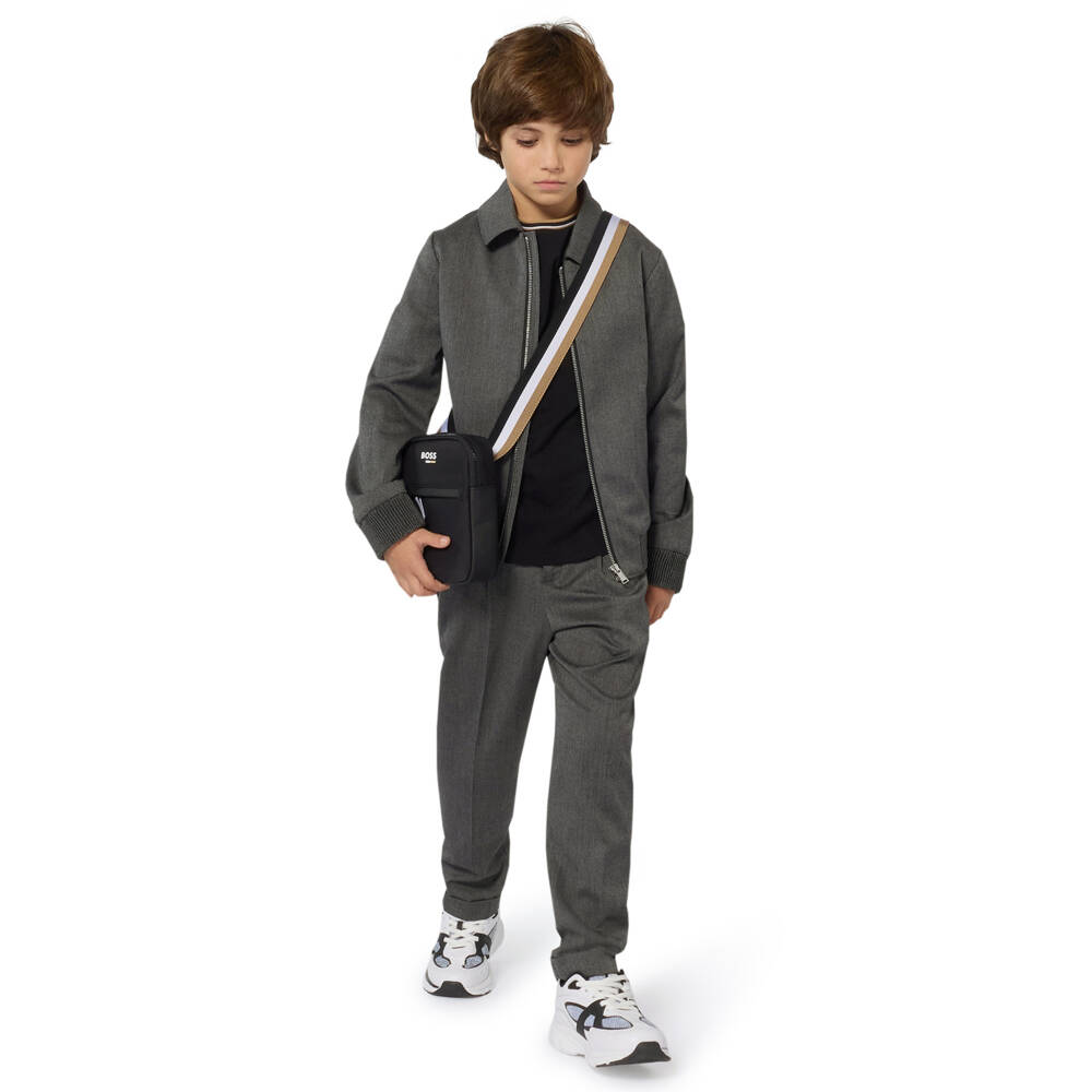 BOSS-Boys Grey Herringbone Zip-Up Blouson Jacket | Childrensalon Outlet