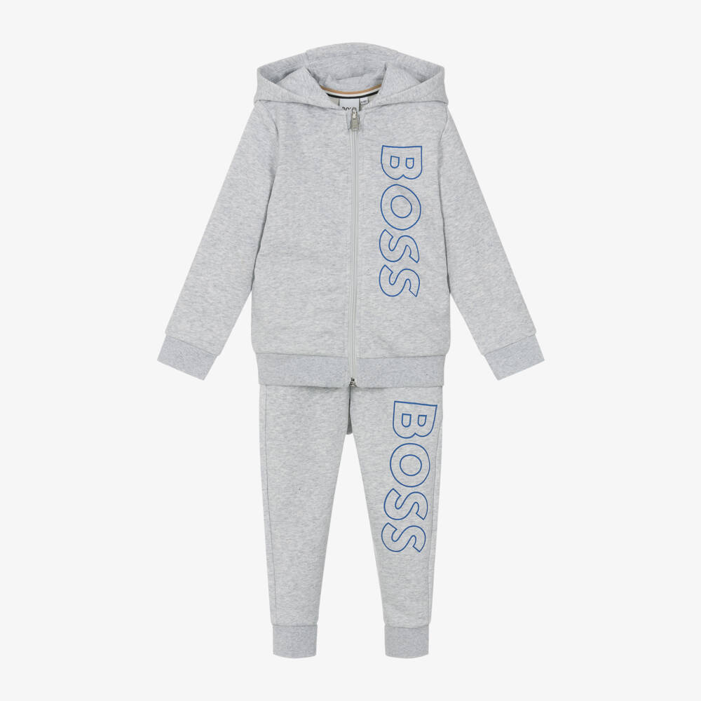 BOSS-Boys Grey Jersey Tracksuit | Childrensalon Outlet