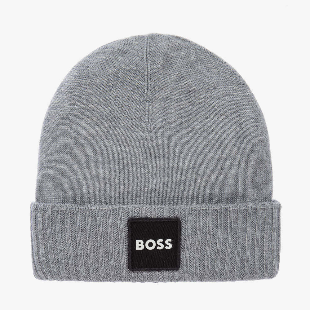 BOSS - Boys Grey Knitted Beanie Hat | Childrensalon