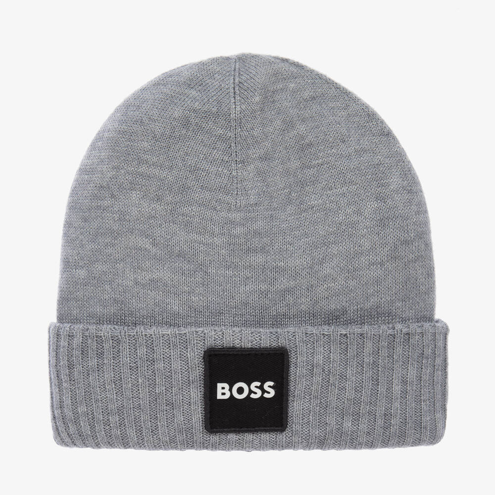 BOSS Bonnet gris en maille gar on Childrensalon Outlet