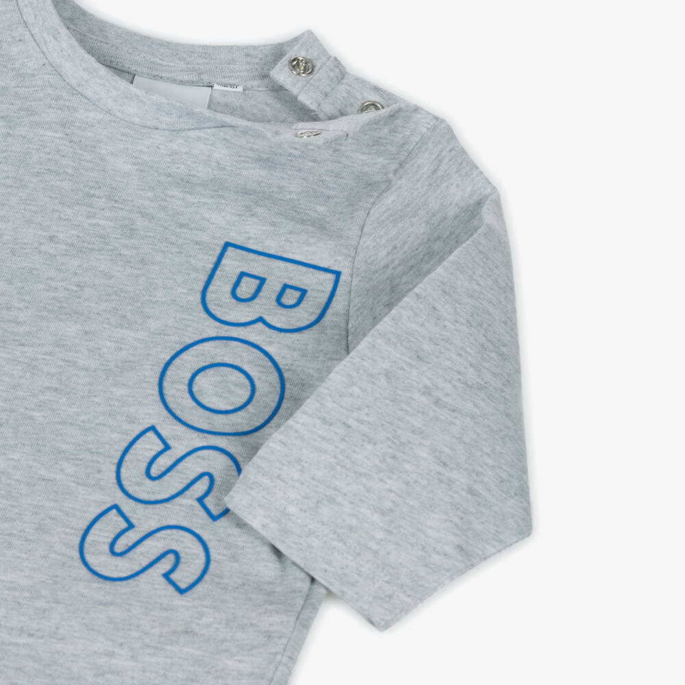 BOSS-Boys Grey Long Sleeve Tee | Childrensalon Outlet