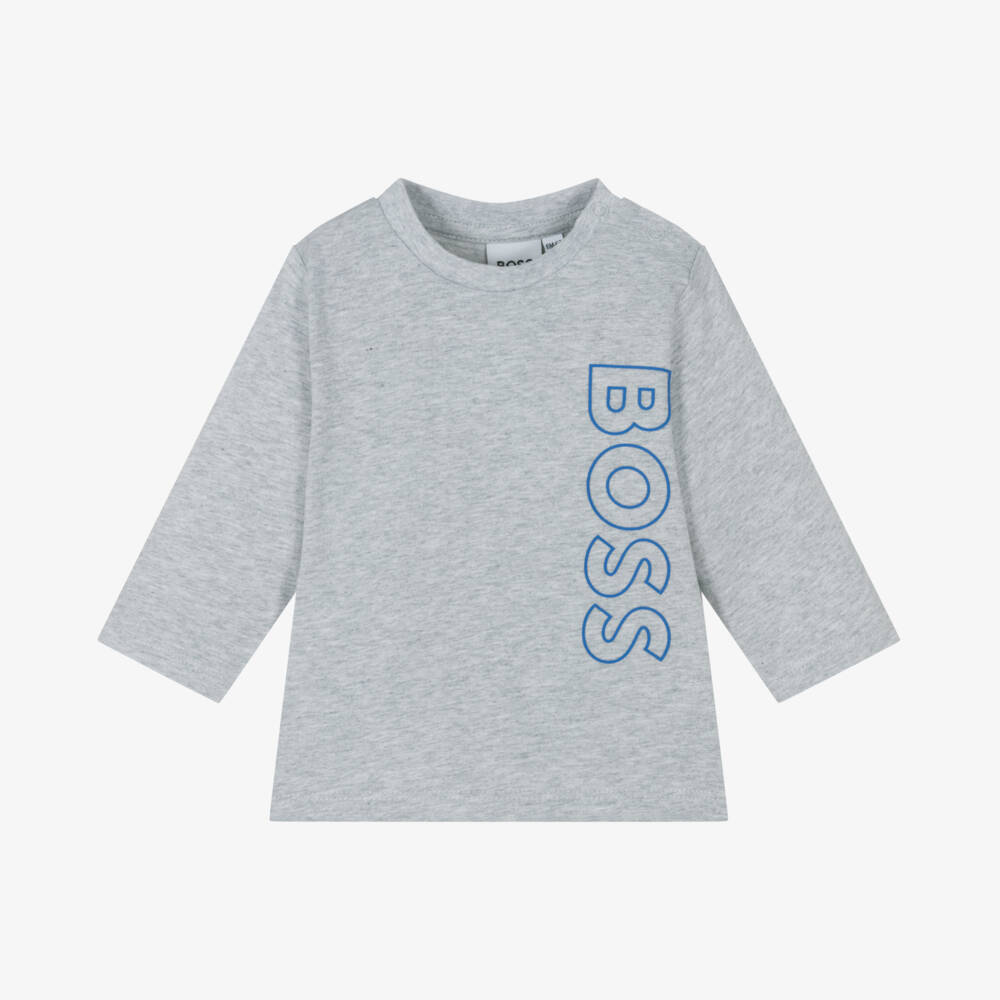 BOSS-Boys Grey Long Sleeve Tee | Childrensalon Outlet