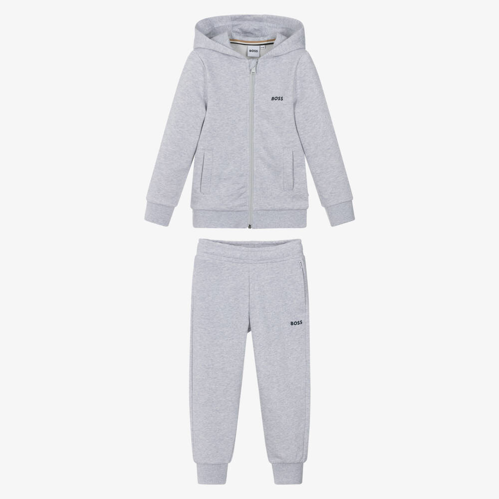 BOSS-Boys Grey Marl Zip-Up Hooded Tracksuit | Childrensalon Outlet