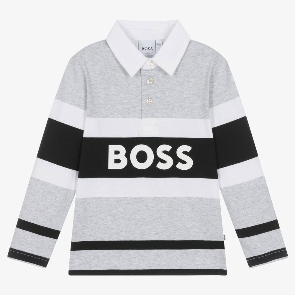 BOSS - Boys Grey Stripe Cotton Top | Childrensalon