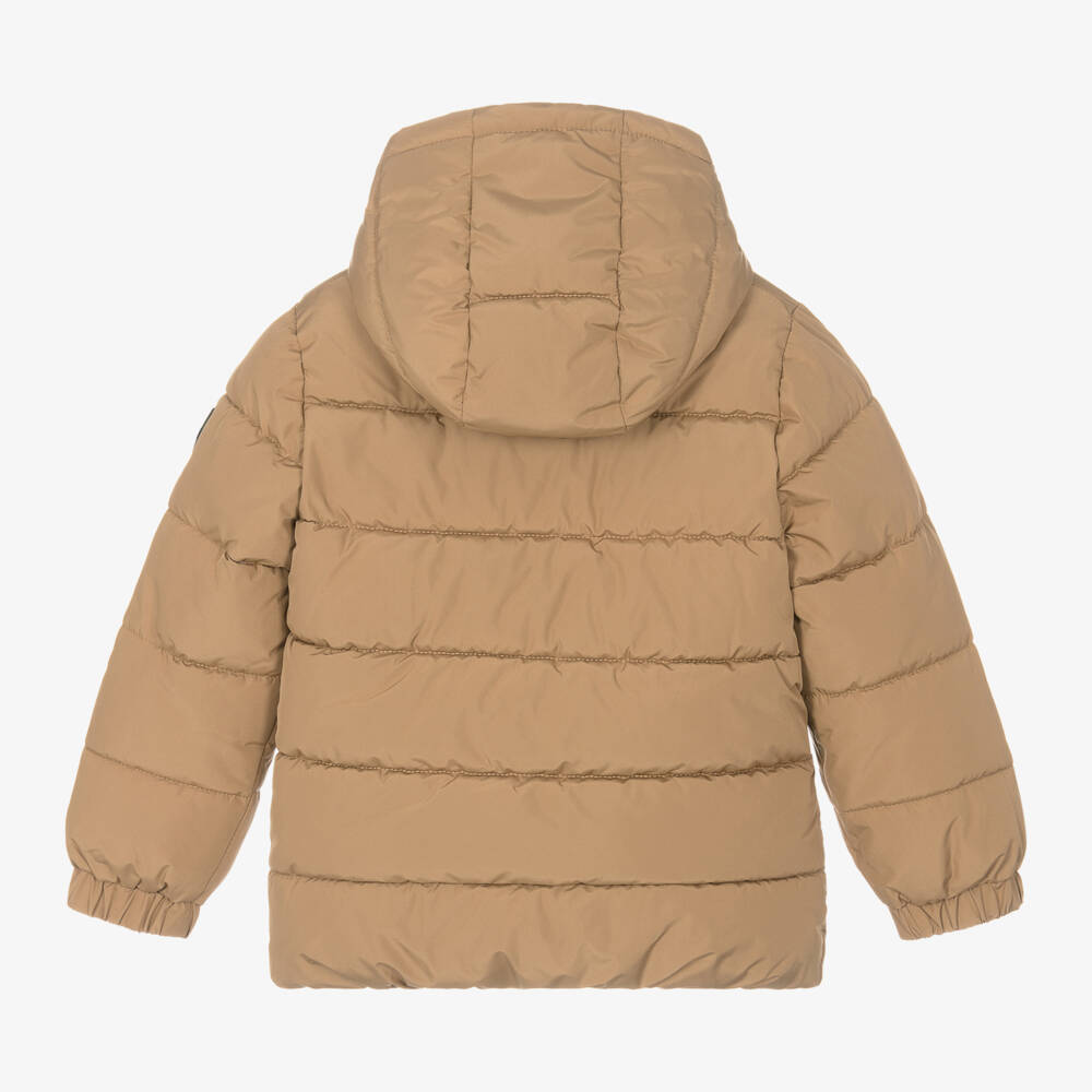 BOSS-Бежевая куртка-пуховик с капюшоном для мальчиков | Childrensalon Outlet