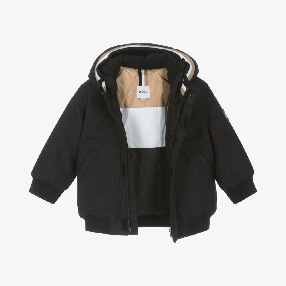 BOSS-Boys Hooded Black Jacket | Childrensalon Outlet