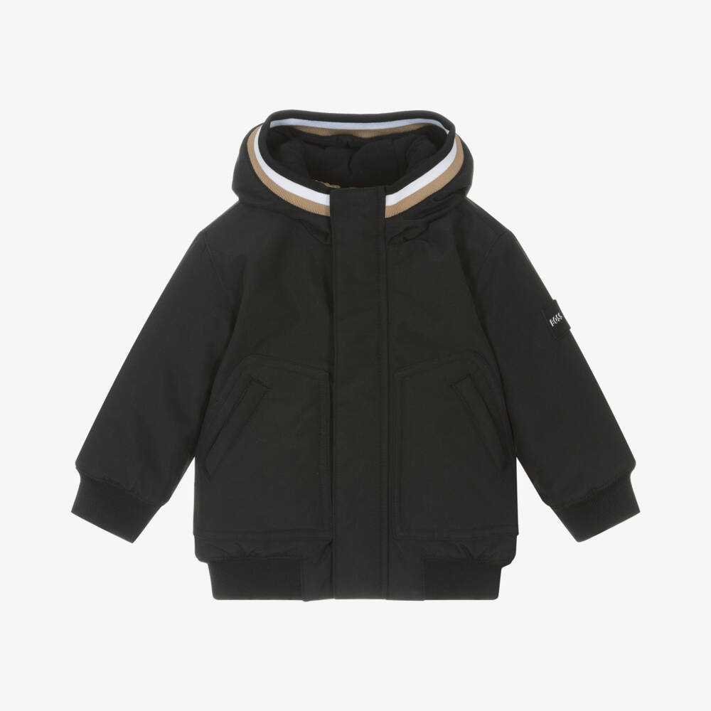 BOSS-Boys Hooded Black Jacket | Childrensalon Outlet