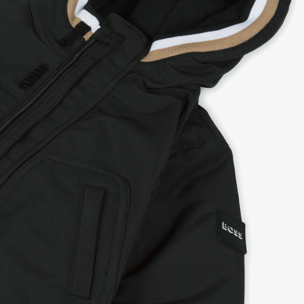 BOSS-Boys Hooded Black Jacket | Childrensalon Outlet