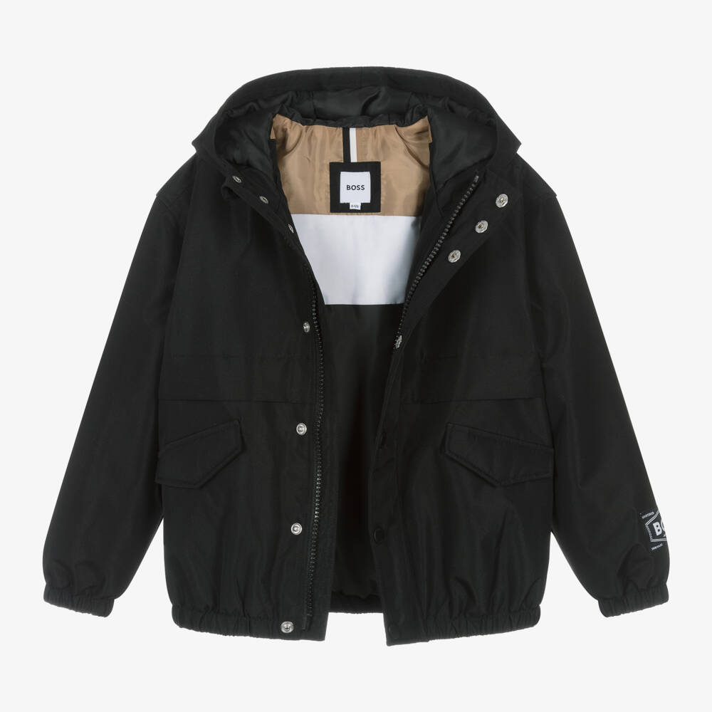 BOSS-Boys Hooded Black Jacket | Childrensalon Outlet