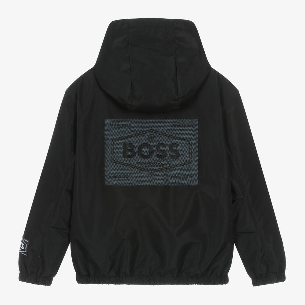 BOSS-Boys Hooded Black Jacket | Childrensalon Outlet