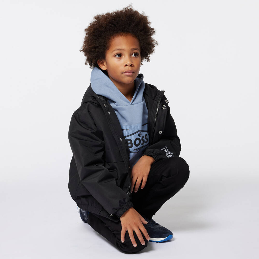 BOSS-Boys Hooded Black Jacket | Childrensalon Outlet