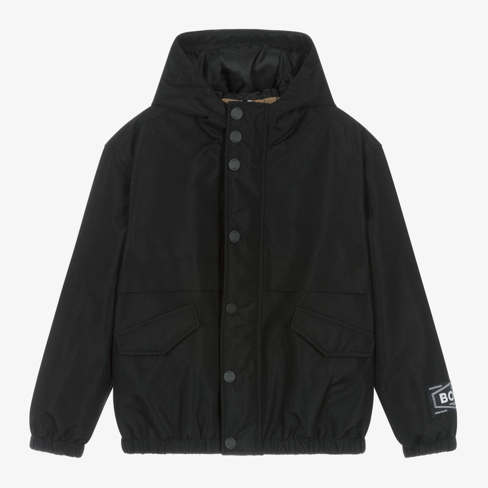 BOSS-Boys Hooded Black Jacket | Childrensalon Outlet