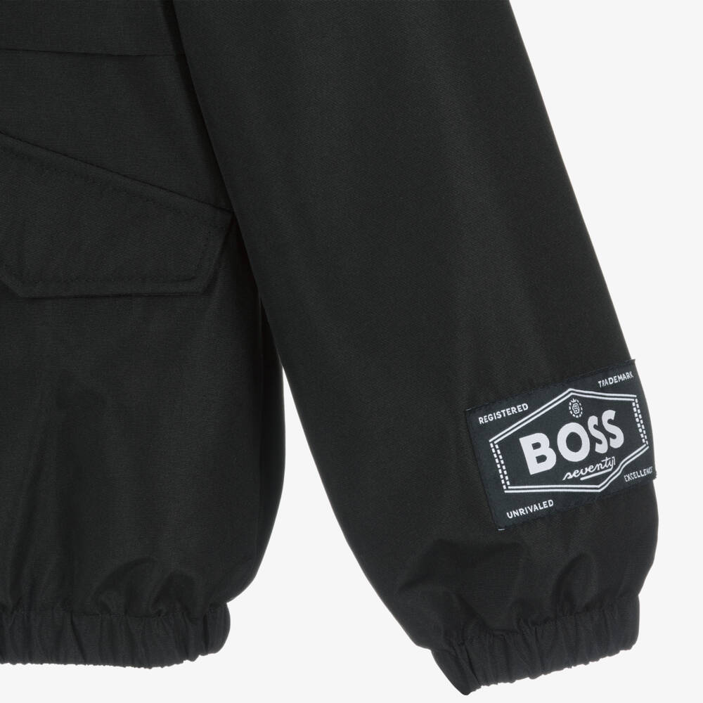 BOSS-Boys Hooded Black Jacket | Childrensalon Outlet
