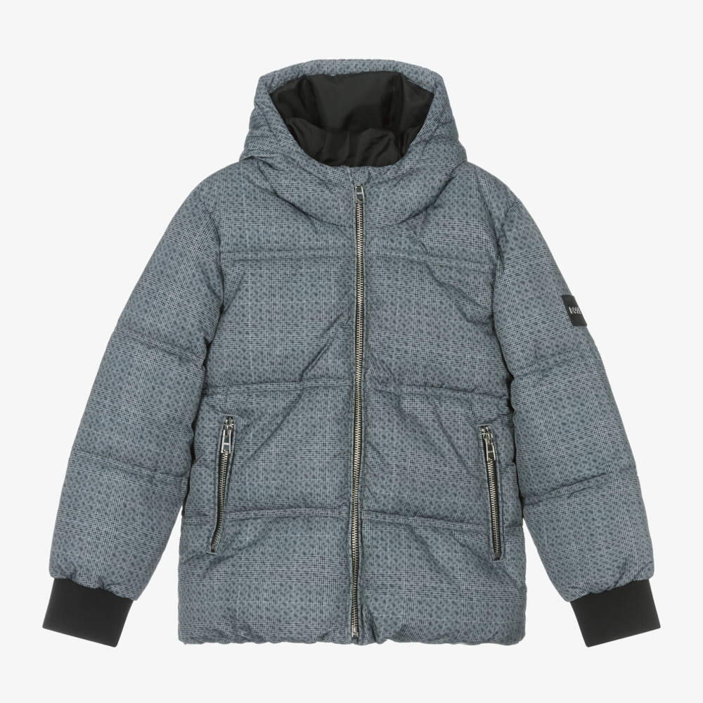 BOSS-Boys Hooded Grey Check Jacket | Childrensalon Outlet