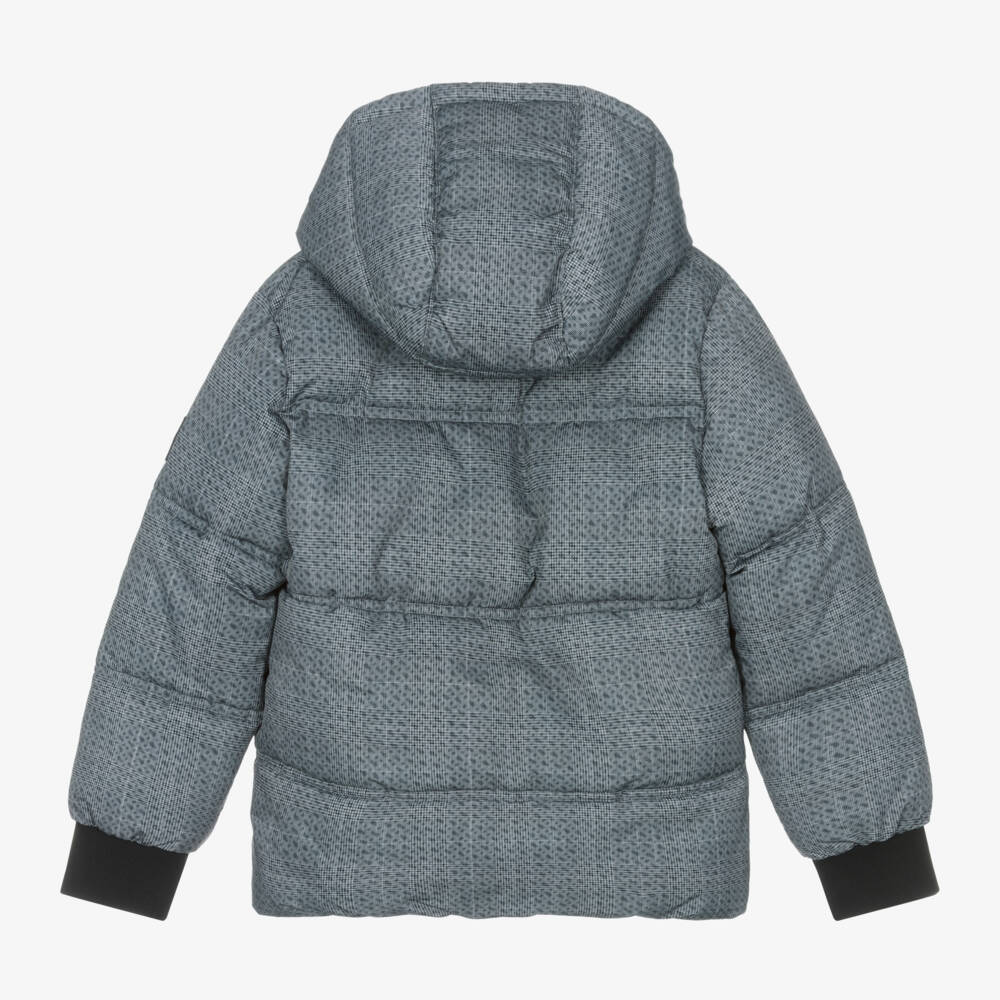 BOSS-Серая куртка-пуховик в клетку для мальчиков | Childrensalon Outlet