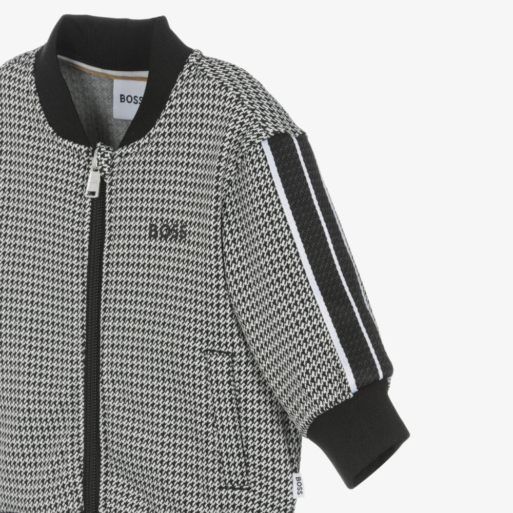 BOSS-Boys Houndstooth Black Zip Top | Childrensalon Outlet