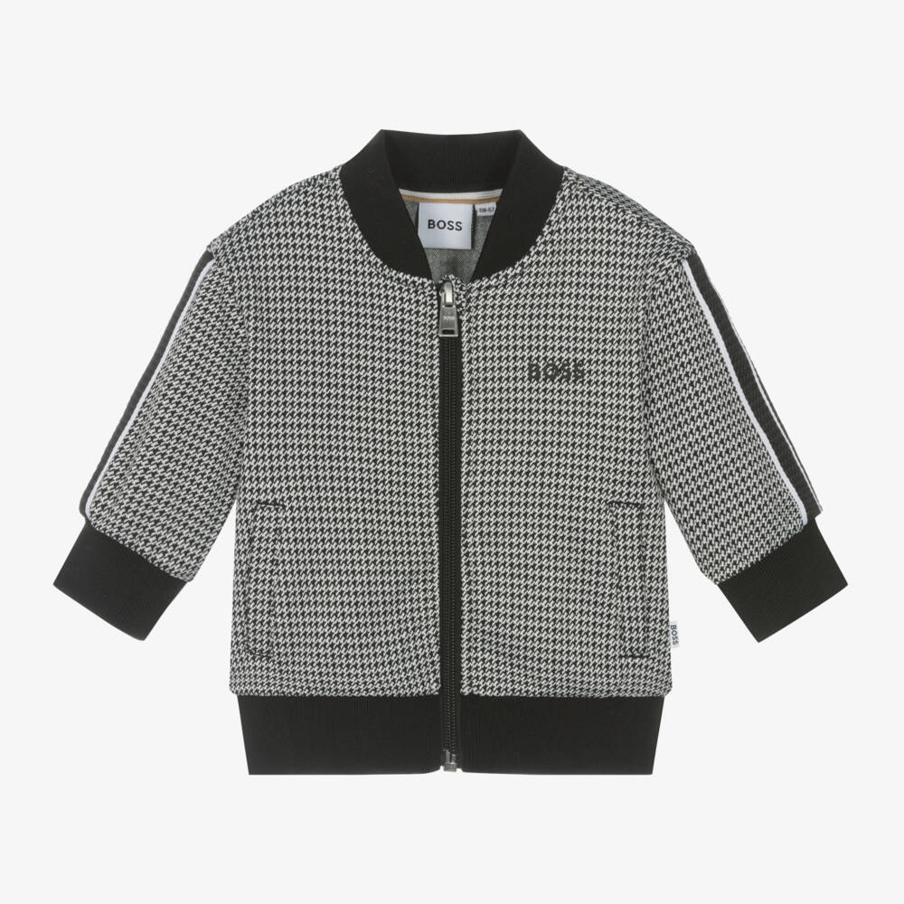 BOSS-Boys Houndstooth Black Zip Top | Childrensalon Outlet