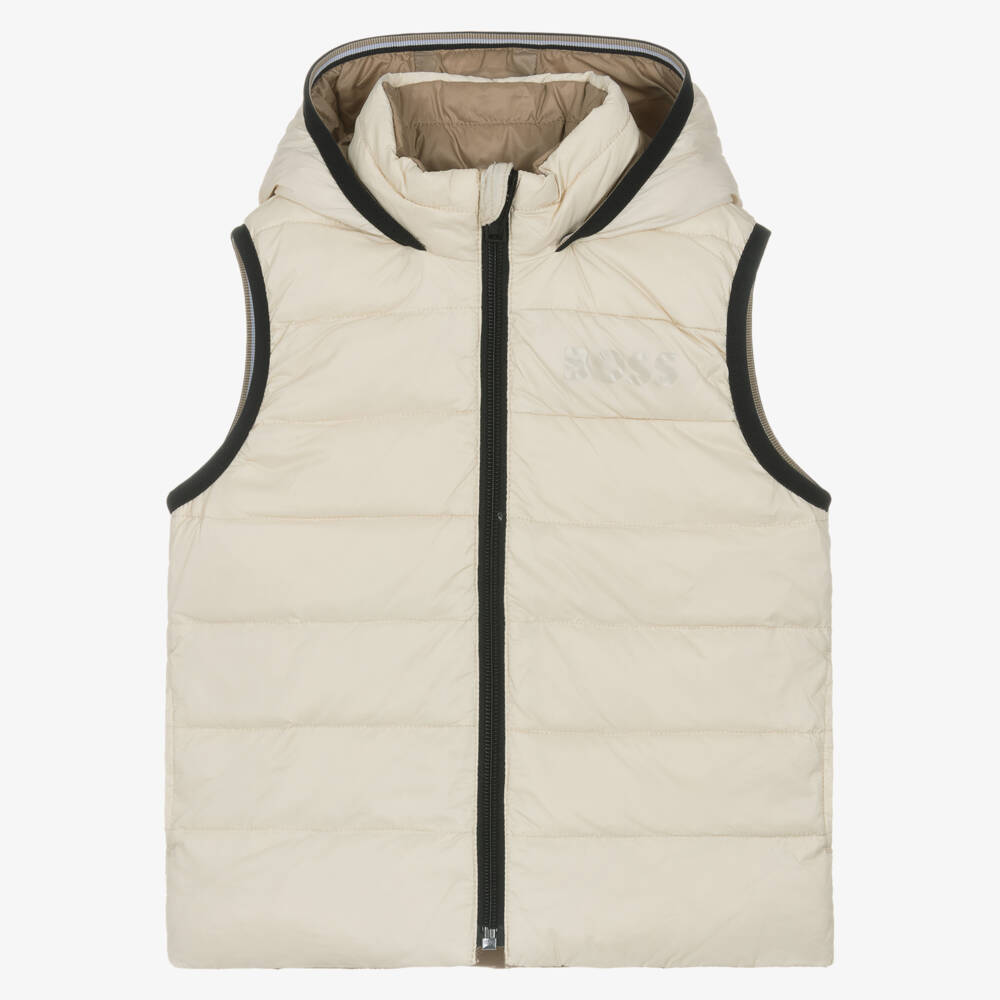 BOSS-Boys Ivory & Beige Down Padded Reversible Gilet | Childrensalon Outlet