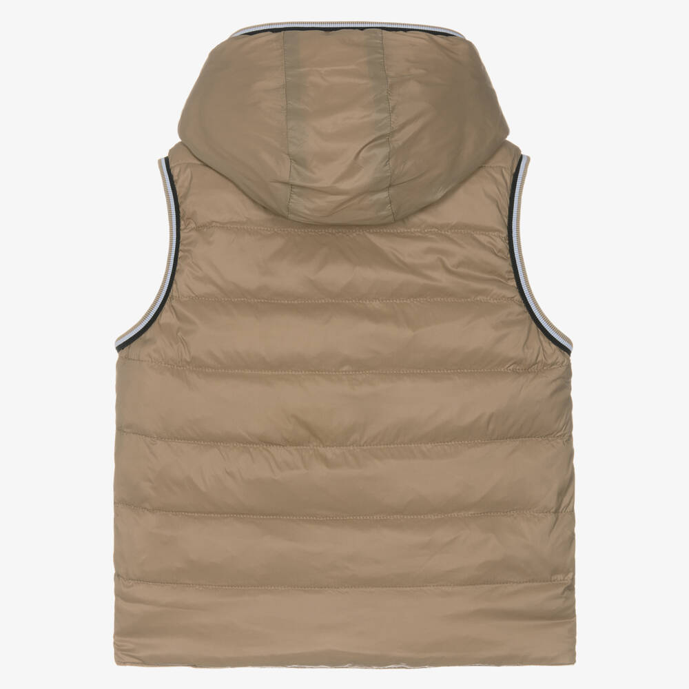BOSS-Boys Ivory & Beige Down Padded Reversible Gilet | Childrensalon Outlet