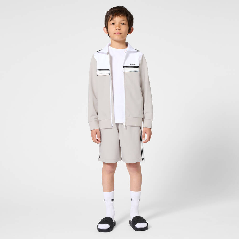 BOSS-Boys Ivory Bermuda Shorts with Side Stripe Taping | Childrensalon Outlet