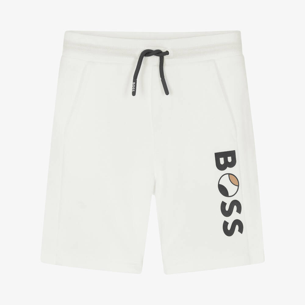 BOSS - Boys Ivory Cotton Logo Shorts | Childrensalon