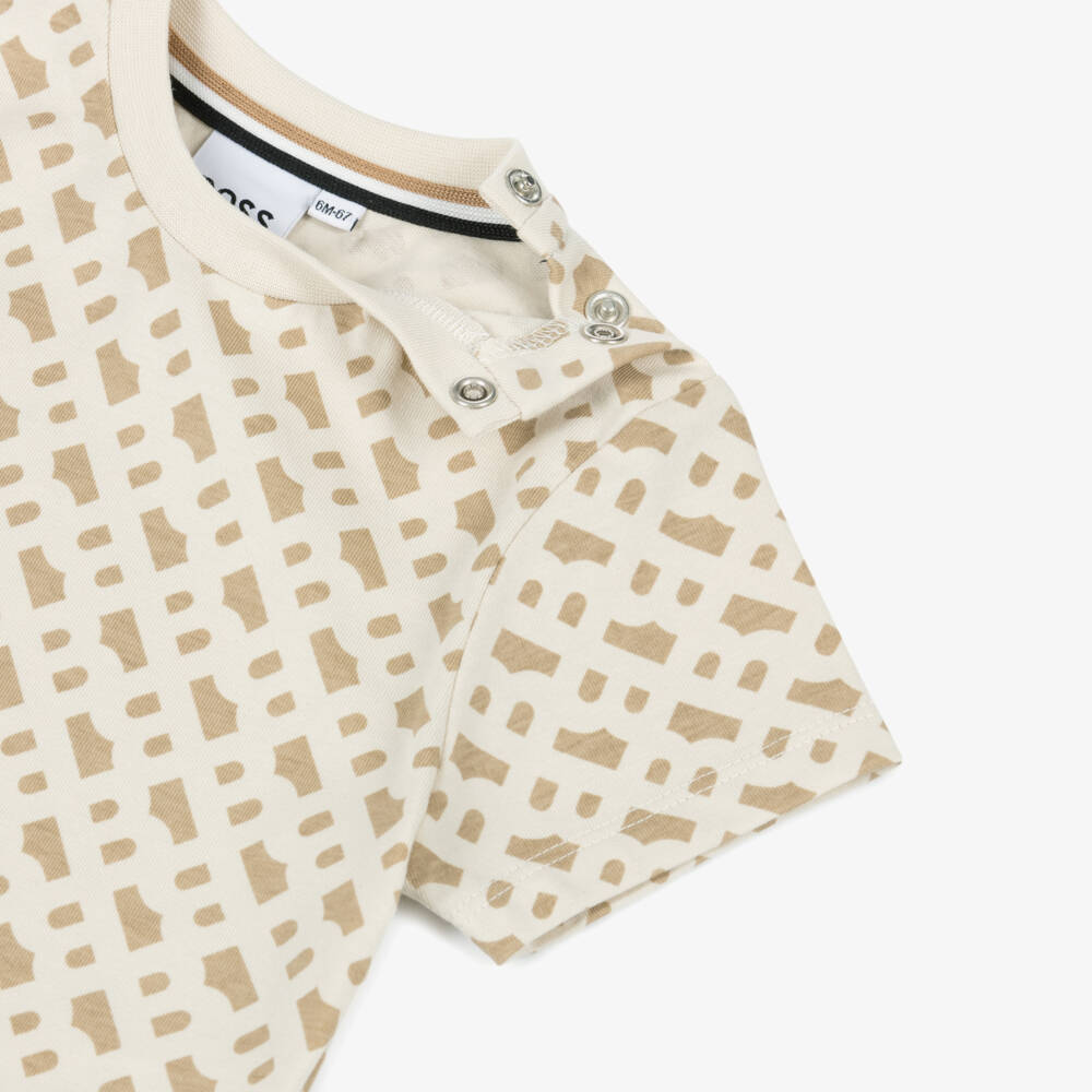 BOSS-Boys Ivory Cotton Logo Tee | Childrensalon Outlet