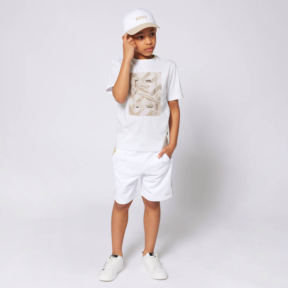 BOSS-Boys Ivory Cotton Logo Tee | Childrensalon Outlet