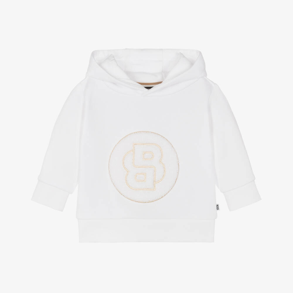 BOSS-توب هودي بشعار Double B لون أبيض للمواليد | Childrensalon Outlet