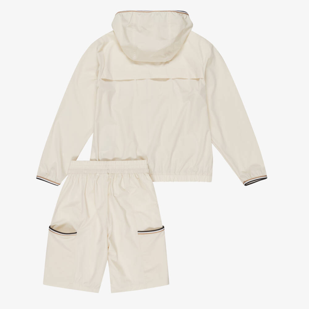 BOSS-Boys Ivory Hooded Windbreaker Jacket & Shorts Set | Childrensalon Outlet