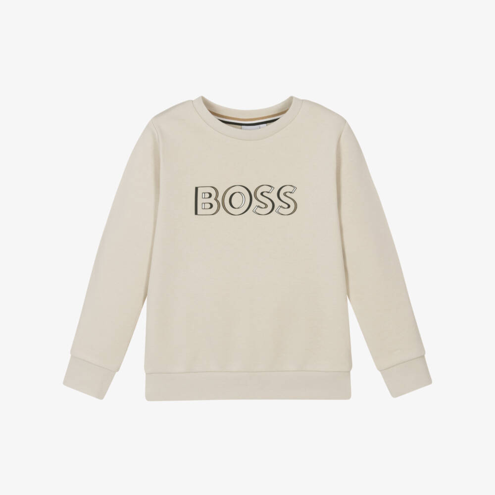 BOSS-Boys Ivory Logo Cotton Blend Top | Childrensalon Outlet
