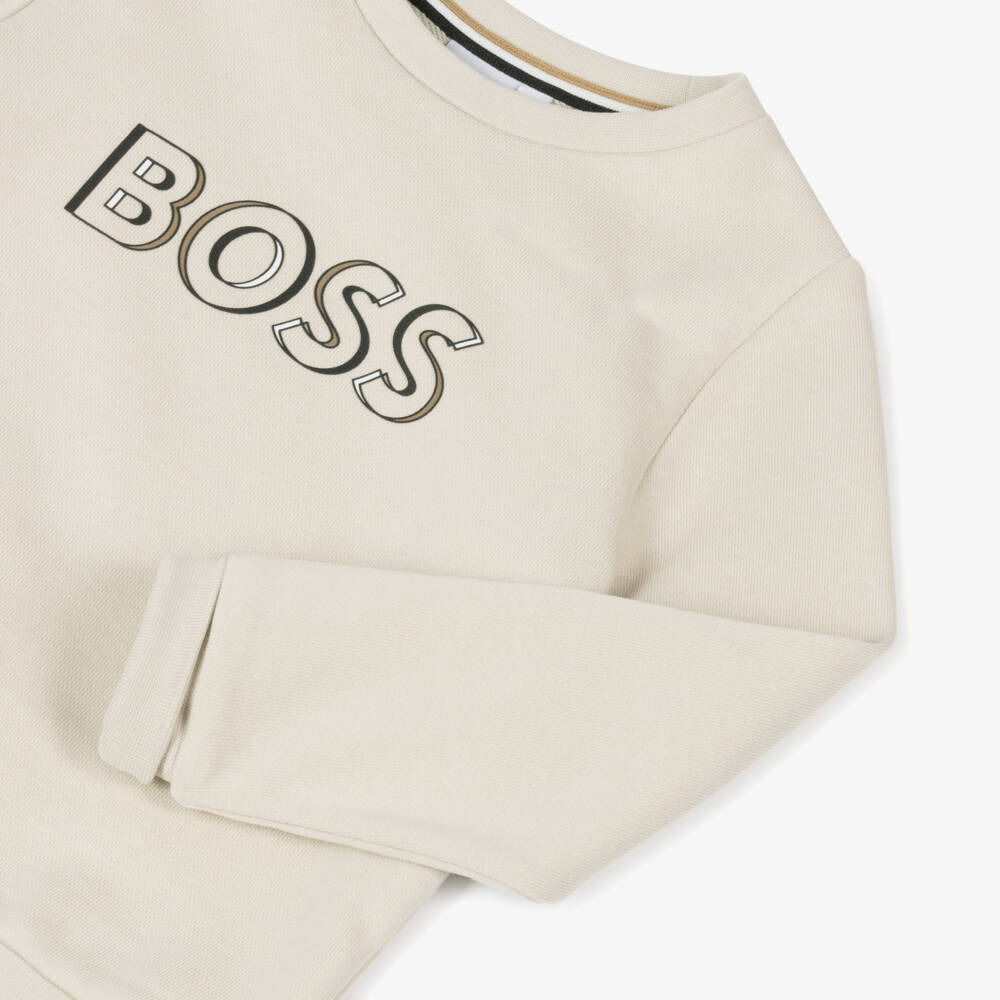 BOSS-Boys Ivory Logo Cotton Blend Top | Childrensalon Outlet