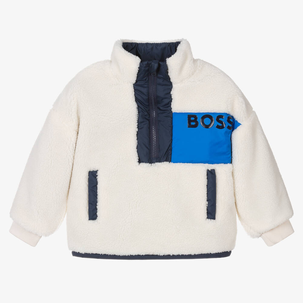 BOSS - Boys Ivory Sherpa Fleece Sweatshirt | Childrensalon