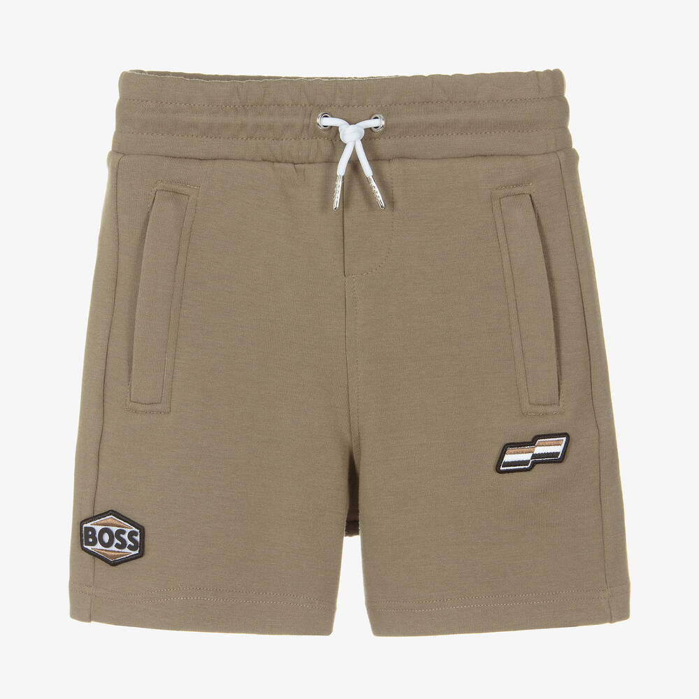 BOSS - Boys Khaki Green Cotton Shorts | Childrensalon