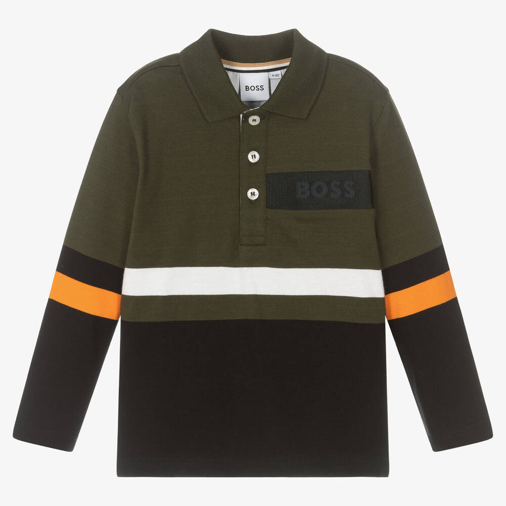 BOSS - Boys Khaki Green Polo Shirt | Childrensalon