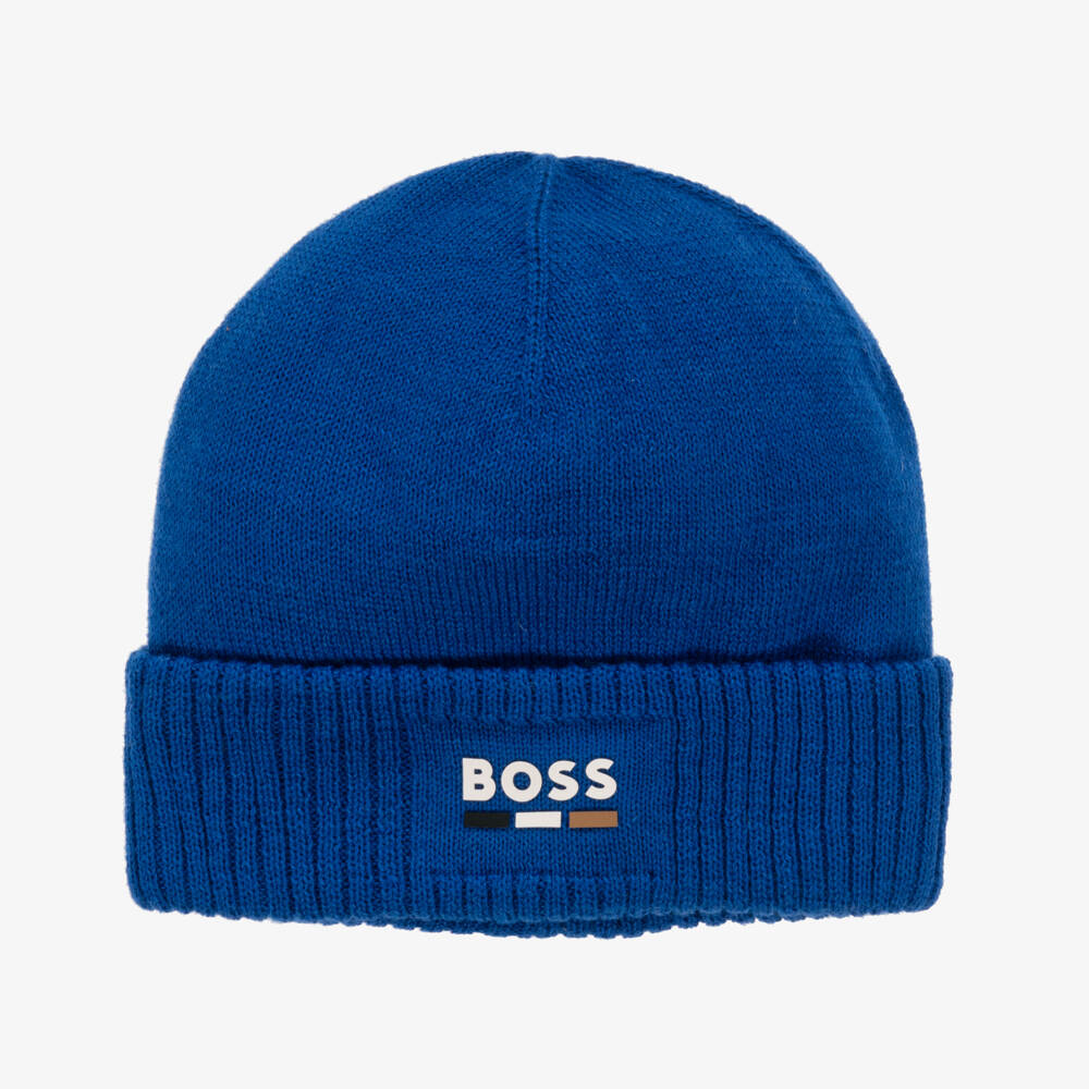 BOSS-Boys Knitted Blue Logo Beanie | Childrensalon Outlet