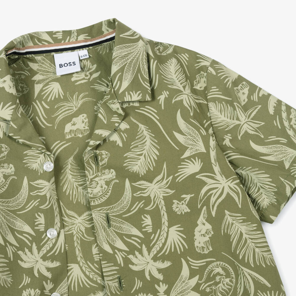 BOSS-Boys Leafy Green Cotton Shirt | Childrensalon Outlet