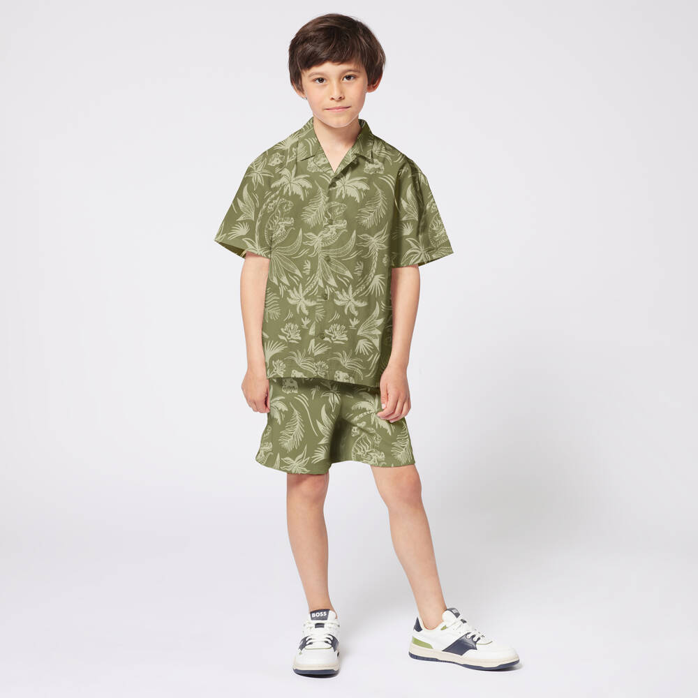BOSS-Boys Leafy Green Cotton Shirt | Childrensalon Outlet