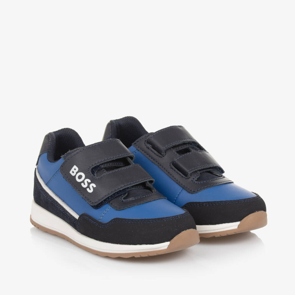 BOSS-Boys Leather Velcro Blue Trainers | Childrensalon Outlet