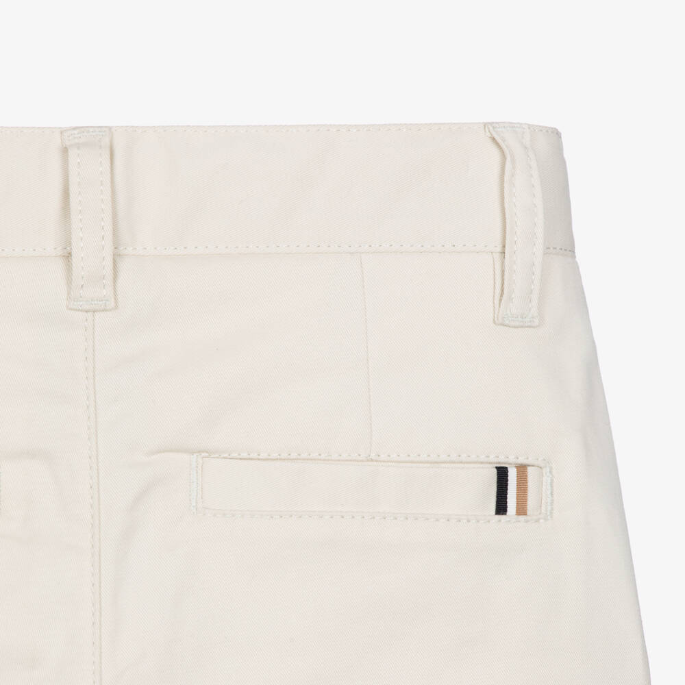 BOSS-Boys Light Beige Cotton Twill Chino Shorts | Childrensalon Outlet