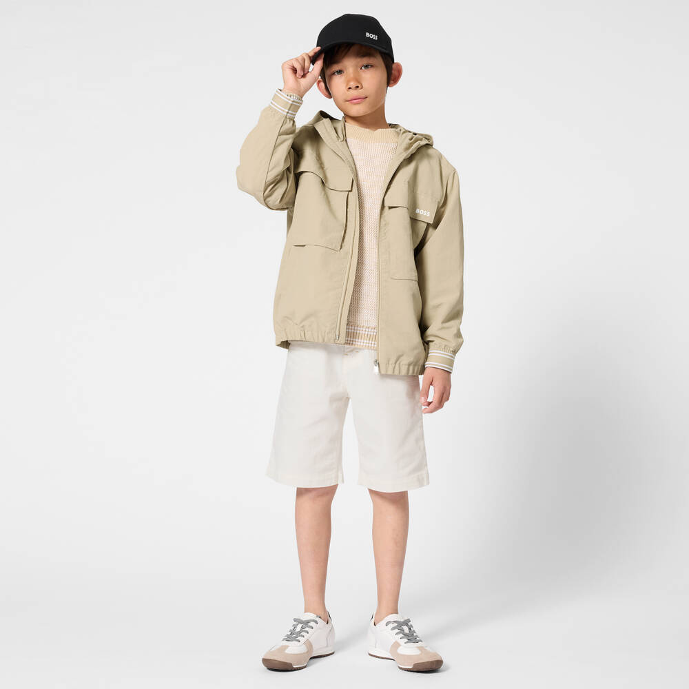 BOSS-Boys Light Beige Cotton Twill Chino Shorts | Childrensalon Outlet